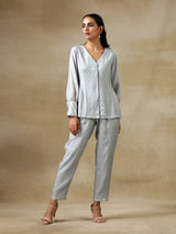 Grey Bandhani Printed Silk Front Open Short Co-Ord  Set