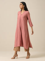 Light Mauve Slub Texture Neck Pleat Kurta Pant Set