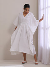 White Dobby Kaftan Dress