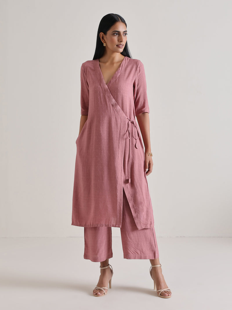 Mauve Angrakha Kurta Set