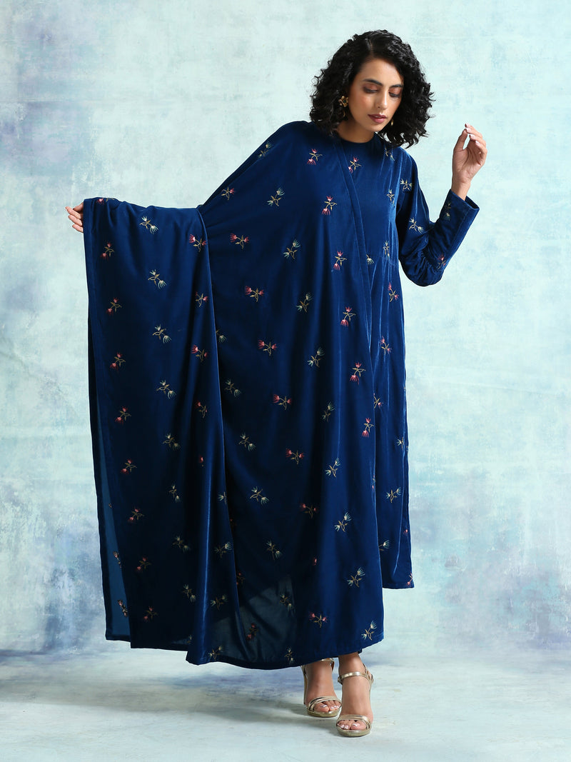 Blue Embroidered Velvet Shawl