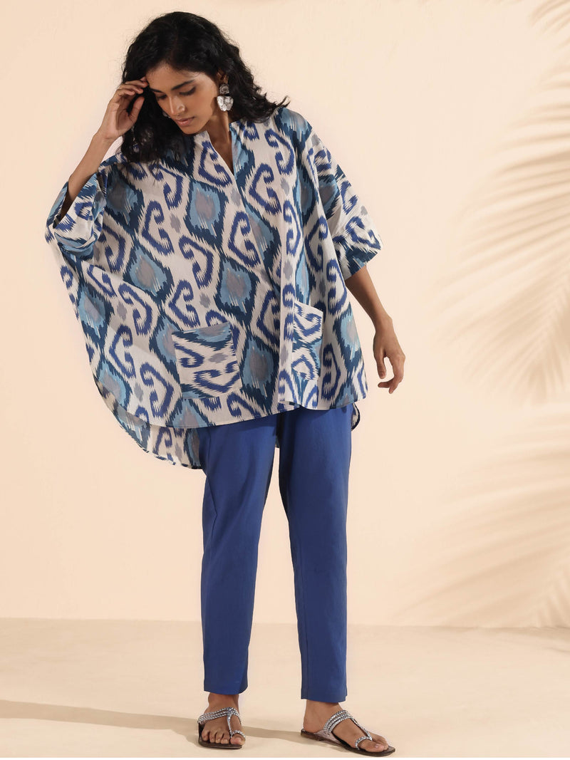 trueBrowns Blue Cotton Ikat Kaftan Co-ord Set