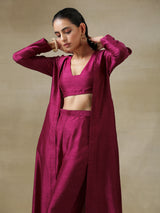 Purple Textured Silk Overlay Jacket Blouse Pant Set
