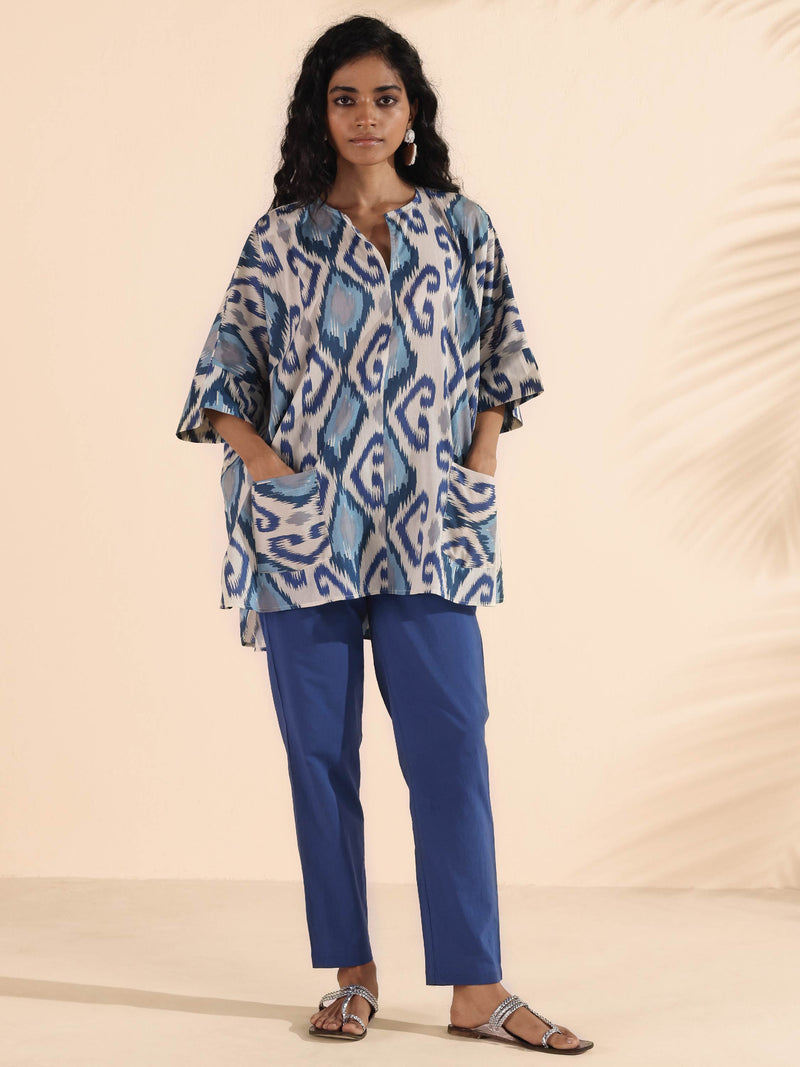 trueBrowns Blue Cotton Ikat Kaftan Co-ord Set