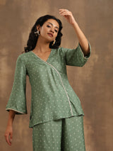Light Green Bandhani Printed Silk Co-Ord Set