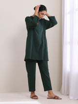 Dark Green Dobby Relaxed Fit Co-Ord Set