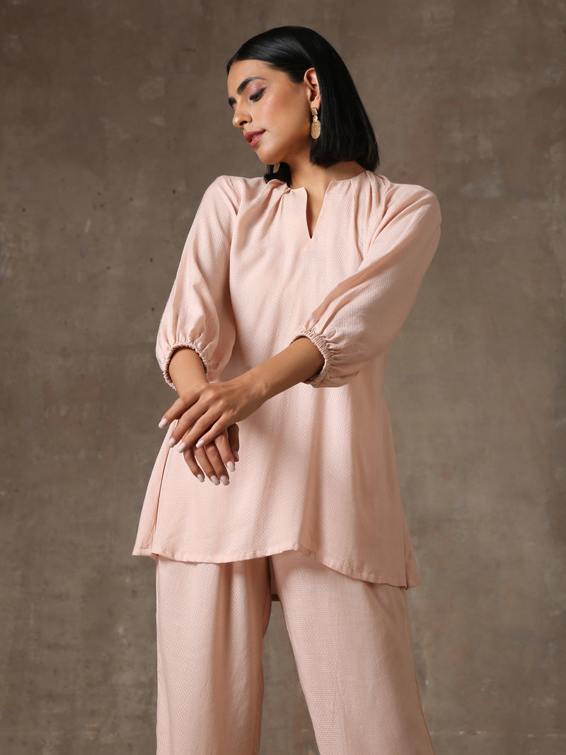 The Edwina - Rose Pink Solid Textured Co-Ord Set - trueBrowns