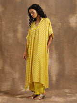 Lime Lehariya Printed Silk Kaftan Pant Set