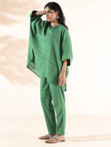 trueBrowns Green Cotton Dobby Oversized Co-ord Set