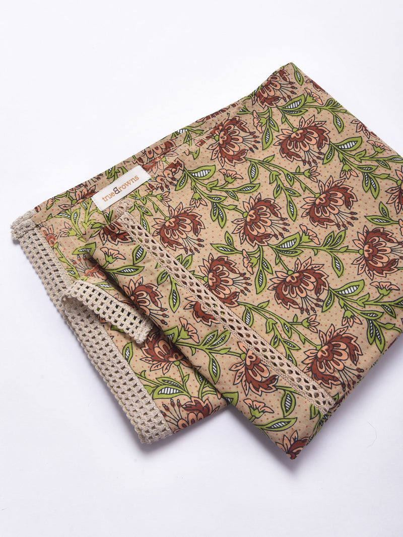 Beige Overall Floral Print Cotton Stole