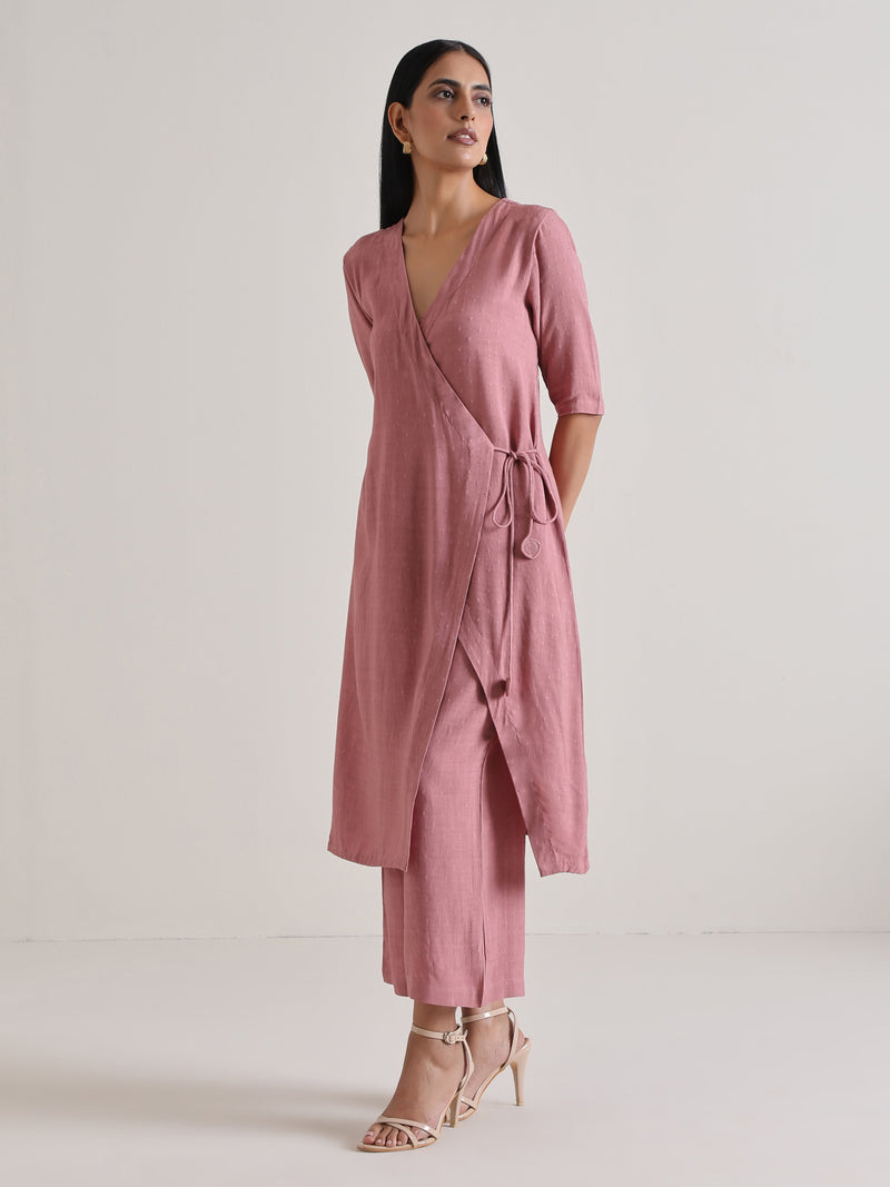 Mauve Angrakha Kurta Set