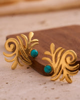trueBrowns 22K Gold-Plated Turq Leaf Earrings