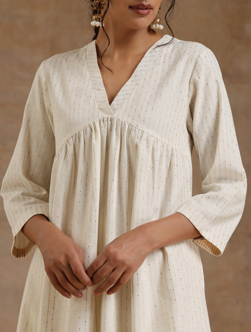 Ivory Gold Cotton Flared Kurta Set