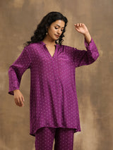Purple Bandhani Printed Silk Co-Ord Set