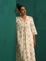 trueBrowns Ivory Peach Cotton Front Gathered Kurta Pant Set