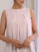 Pink Slub Sleeveless Kurta Pant Set