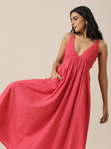 Bright Pink Slub Texture Sleeveless Dress