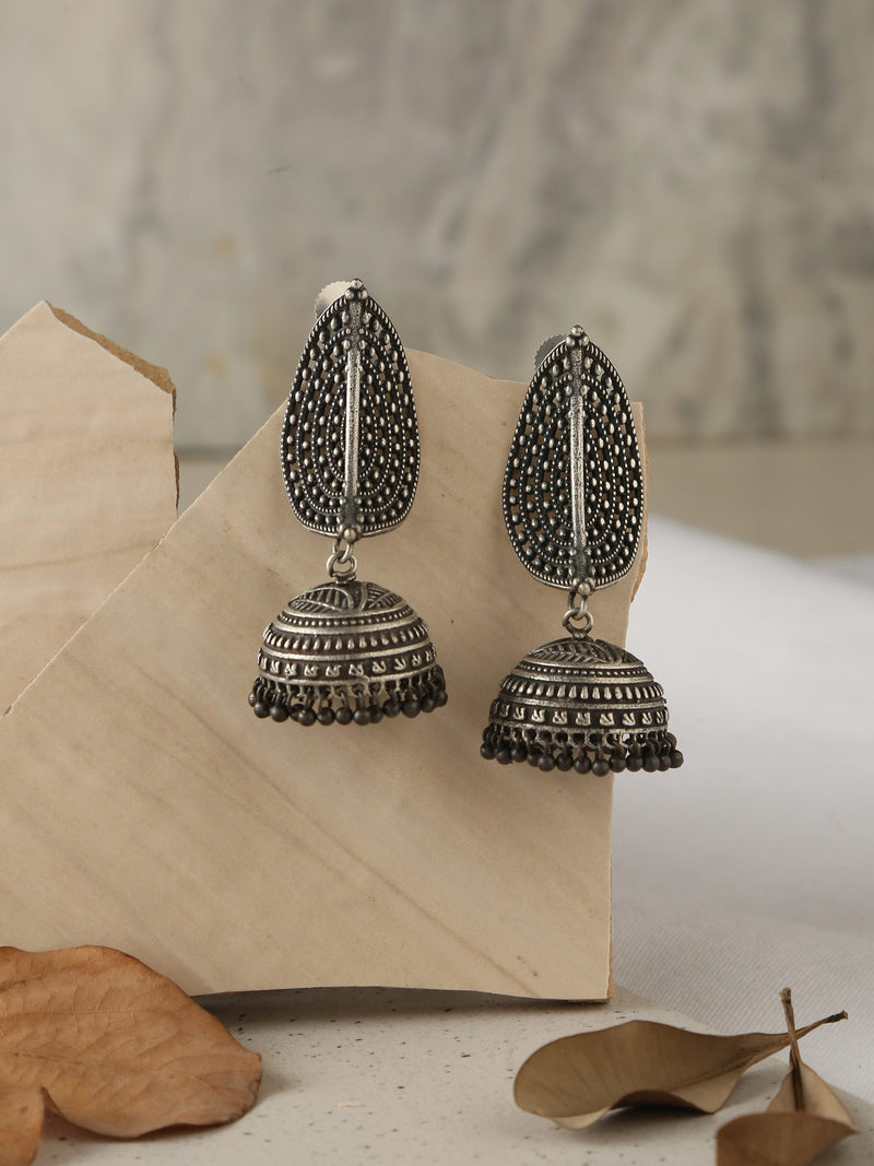 Silver-Plated Contemporary Jhumka Earrings
