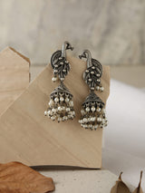 Silver-Plated Peacock Jhumka Earrings