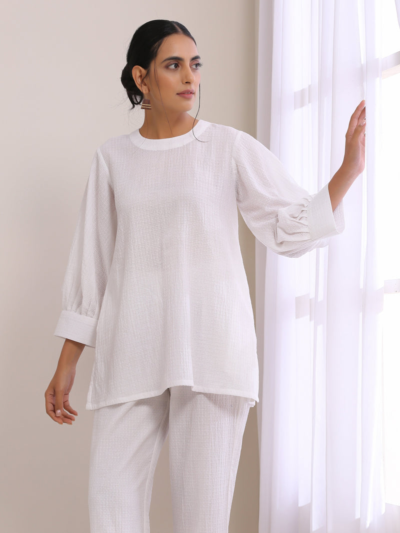 White Dobby Baggy Sleeve Co-Ord Set