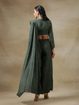 Dark Green Bandhani Printed Silk Palazzo Stitched Saree