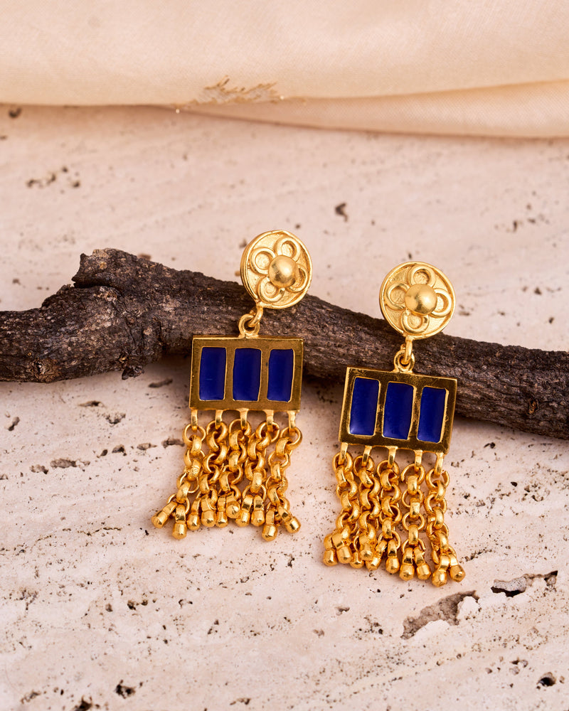 trueBrowns 22K Gold-Plated Blue Long Earrings