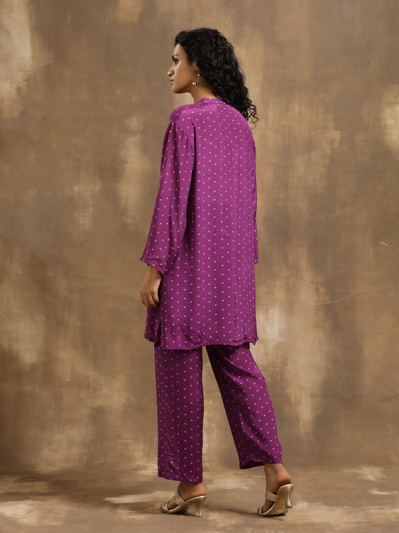 Purple Bandhani Printed Silk Co-Ord Set