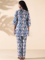 trueBrowns Blue Cotton Ikat Relaxed Co-ord Set