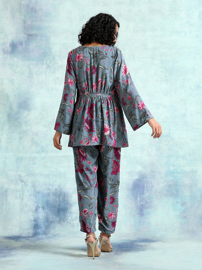 Grey Printed Velvet Co-Ord Set
