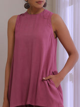 Onion Pink Dobby Sleeveless Short Co-Ord Set