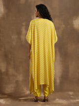 Lime Lehariya Printed Silk Kaftan Pant Set