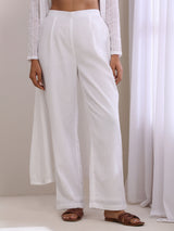 White Dobby Overlay Jacket Blouse Pant Set