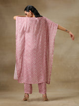Light Mauve Bandhani Printed Silk Kaftan Kurta Pant Set
