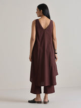 Cola Brown Sleeveless Flared  Kurta Pant Set