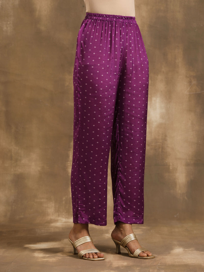 Purple Bandhani Printed Silk Co-Ord Set