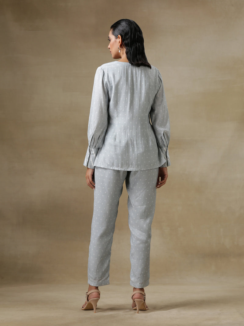 Grey Bandhani Printed Silk Front Open Short Co-Ord  Set
