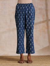Indigo Dabu Floral Print Cotton Kurta Pant Set