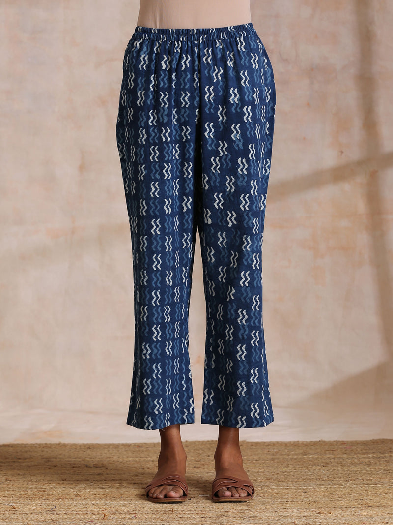 Indigo Dabu Floral Print Cotton Kurta Pant Set