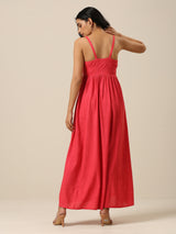 Bright Pink Slub Texture Sleeveless Dress