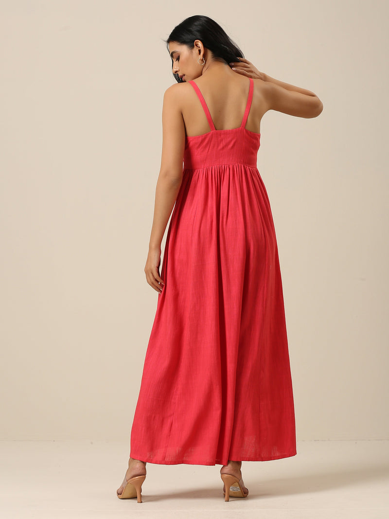 Bright Pink Slub Texture Sleeveless Dress