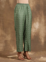 Light Green Bandhani Printed Silk Kurta Pant Set