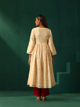trueBrowns Ivory Geometric Floral Viscose Silk Anarkali Kurta Pant Set