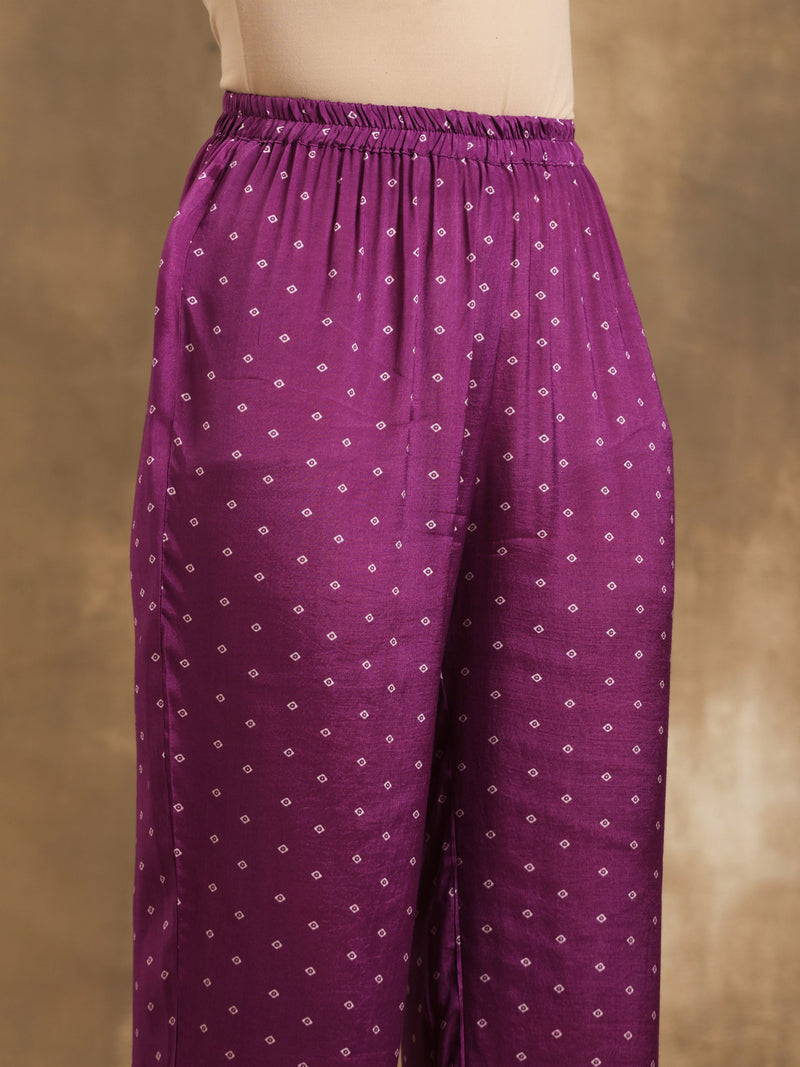Purple Bandhani Printed Silk Co-Ord Set