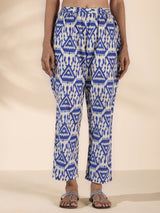 trueBrowns Blue Cotton Ikat Sleeveless Co-ord Set