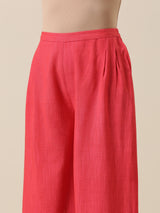 Bright Pink Slub Texture Sleevesless Jacket Pant Set