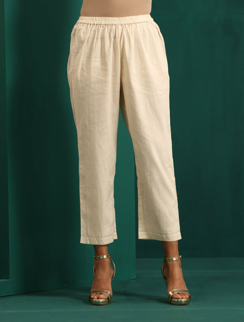 trueBrowns Ivory Rhombus Cotton Handkerchief Kurta Pant Set