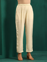trueBrowns Off White Circle Floral Muslin Silk Printed Kaftan Pant Set
