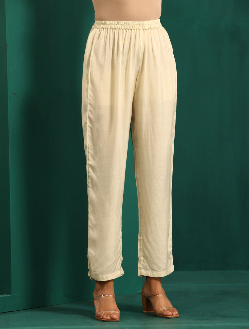 trueBrowns Off White Circle Floral Muslin Silk Printed Kaftan Pant Set
