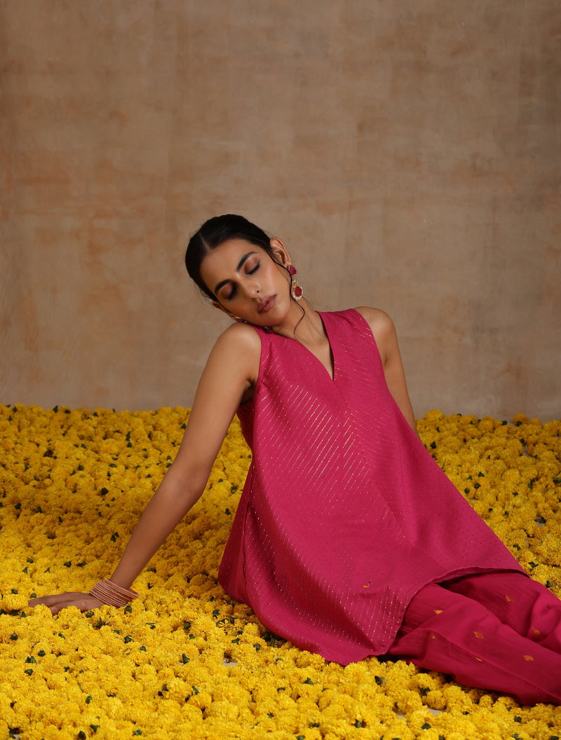 Pink Gold Cotton Handkerchief Co-Ord Set