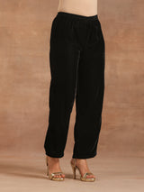 trueBrowns Black Velvet Embroidered Relaxed Co-ord Set